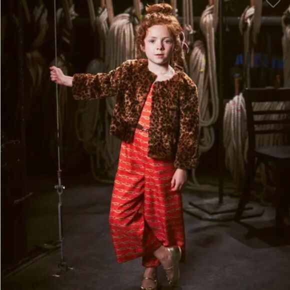 Janie and Jack Girl's Bridle Bit Print Puff Sleeve Jumpsuit Orange